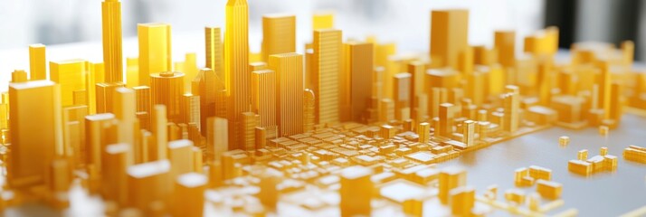 Poster - A detailed cityscape model in vibrant yellow, showcasing urban architecture and planning.