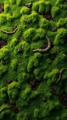 Canvas Print - Lush green moss thrives amidst dark soil and decaying wood elements