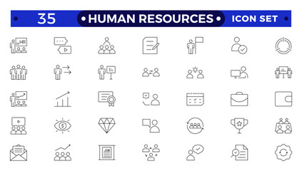 Wall Mural - Set of outline icons related to HR, Human Resources, Recruitment, Employment, business, office, company, and management. Linear icon collection.