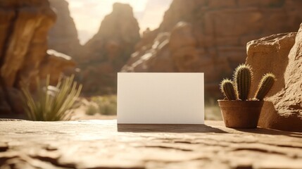 Poster - A blank card in a desert landscape with a cactus nearby.