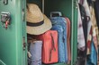 © Platoo studio - Packed travel locker with luggage and straw hat, ready for adventure