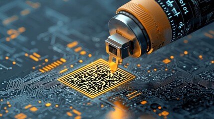 Poster - Scanning qr code on product label for standards compliance retail environment close-up view technology and quality assurance