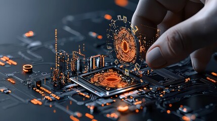 Fototapete - Exploring the digital fingerprint concept overlaying a standard image in a technological environment for enhanced understanding