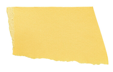 Wall Mural - isolated cut out torn piece of blank yellow paper note cardboard with texture and copy space for tex