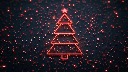 Wall Mural - red neon christmas tree design on a dark background.