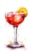© SUNSU - Crimson Kiss Cocktail: Watercolor illustration of a refreshing summer cocktail, garnished with a lemon slice.  The vibrant colors and elegant glass create a sense of sophisticated refreshment.