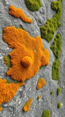 Wall Mural - Orange and green lichen grow on a stone surface outdoors during the day