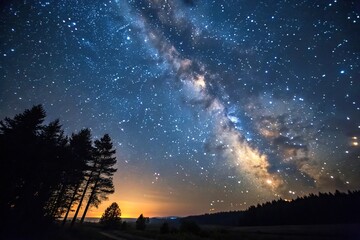 Wall Mural - an ethereal night sky with stars twinkling in shades of gold and blue against a deep indigo backgrou