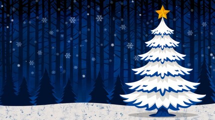Wall Mural - snowy winter scene with a decorated christmas tree.
