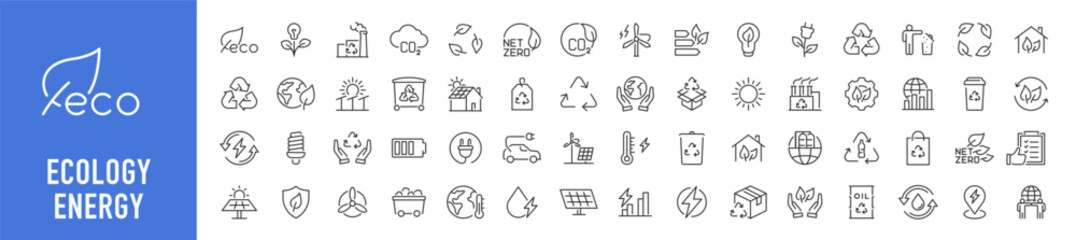 ecology and energy web icons in line style. nature green, electric car, organic, renewable energy, g