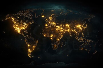 Wall Mural - planet earth glowing at night showing city lights and human expansion