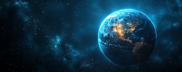 Aufkleber - Digital Earth planet with global connectivity, network background, blue glowing light effect, technological world, global communication and data flow