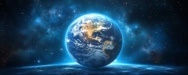 Aufkleber - Digital planet Earth on technology background, network and global connectivity concept, blue glowing light effect, futuristic world, technological innovation