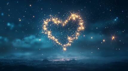 Wall Mural - Glowing Heart of Cosmic Stars Floating in the Night Sky Eternal Love Written in the Cosmos