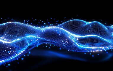 Aufkleber - Dark blue background with blockchain technology waves and glowing dots, abstract representation of big data network, digital connections, futuristic style