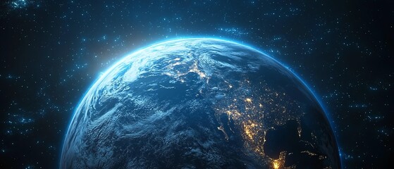 Aufkleber - Digital planet Earth surrounded by glowing blue lights, global network and connectivity concept, hightech background, futuristic technological world