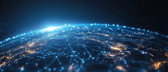 Aufkleber - Digital planet Earth surrounded by glowing blue lights, global network and connectivity concept, hightech background, futuristic technological world