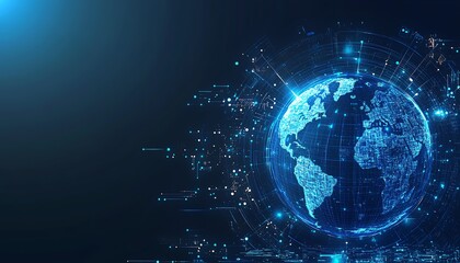 Aufkleber - Digital representation of Earth on technology background, glowing blue lights, global connectivity, network and data flow, futuristic tech environment