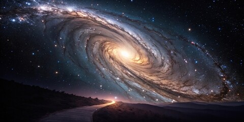Wall Mural - a swirling tunnel of light bridges the gap between galaxies as a cosmic portal opens, galaxy, stella