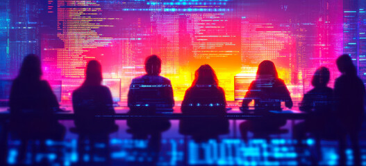 Cybersecurity Experts Collaborating Against Digital Threats with Code Interface