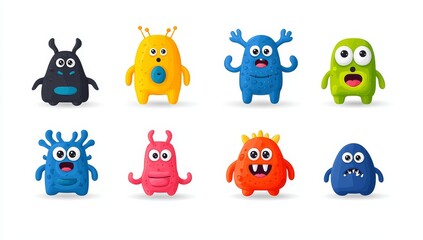 Sticker - In this modern illustration, you will find cute colorful cells with teeth and tongues, and a variety of cartoon bacterial characters with cute funny faces. Smiling pathogens with big eyes, colorful