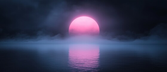 Wall Mural - a pink sun is reflected in the water