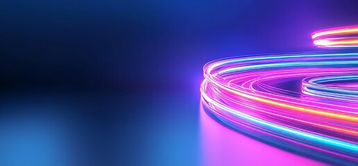 Wall Mural - motion speed effect with fast neon pink and purple rays in a circular motion on black background, a 
