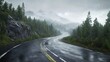 © Muneeb - A mountain highway during a rainstorm with rainfall and mist surrounding the road