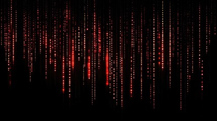 Red binary code falling on black background representing digital data stream