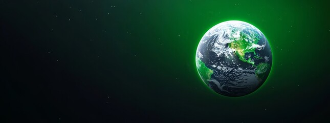 Wall Mural - eclipsed green planet light on space horizon background. abstract earth flare realistic galaxy desig