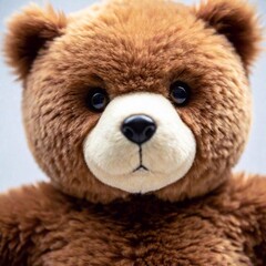 Wall Mural - A soft, fluffy teddy bear with brown fur, sitting upright, isolated on a white background, detailed in a realistic photo.