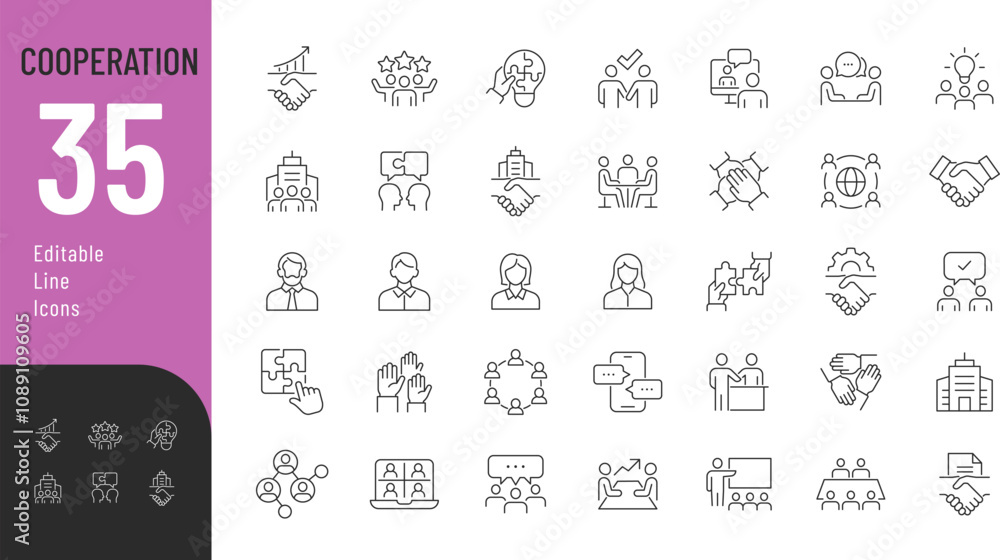 Cooperation Line Editable Icons set. Vector illustration in modern thin ...