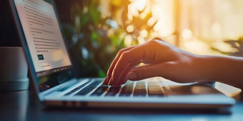 A close-up of a web designerâ€™s hand navigating a website mock-up on a laptop