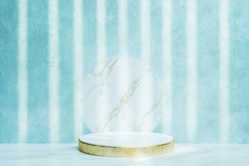 Wall Mural - Marble display on teal backdrop