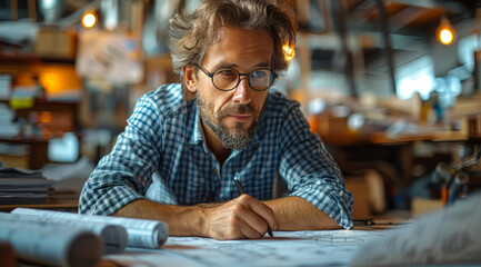 Wall Mural - Portrait of a young architect working in an office.