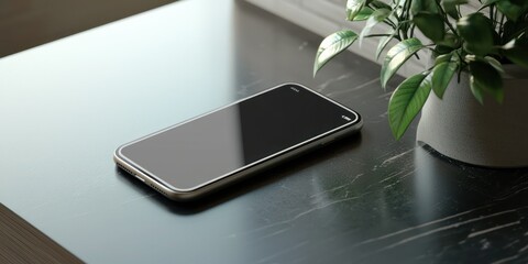 Wall Mural - A realistic phone mock-up displayed on a stylish surface, showcasing a unique app interface