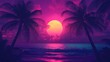 © shobakhul - Palm Trees Silhouetted Against a Pink Sunset Over a Tropical Beach