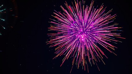 vibrant colors exploding in the night sky, radiant patterns, glowing embers, colorful bursts