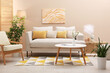 © New Africa - Stylish living room interior with comfortable sofa near beige wall