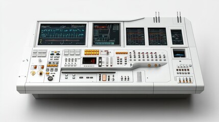 Fototapete - A detailed control panel featuring various buttons, screens, and indicators for operation.