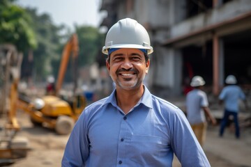 Wall Mural - Portrait of a middle aged businessman on construction site