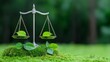 © AI04 - A balance between the protection of the environment and the scales of justice is symbolized by the presence of greenery surrounded by justice scales.