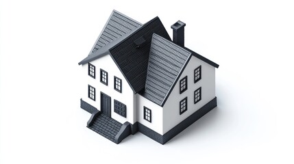 Poster - A 3D model of a modern house with a black and white color scheme.