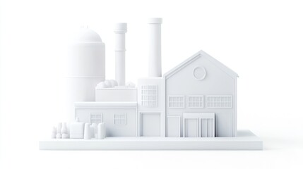 Fototapete - A minimalist industrial building model featuring silos and smokestacks.