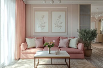 Wall Mural - A Charming Pink Living Room Featuring Cozy and Inviting Decor for a Comfortable Ambience