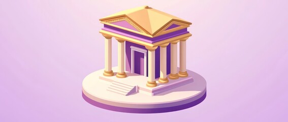 Poster - A stylized ancient temple with columns and a golden roof on a pedestal.