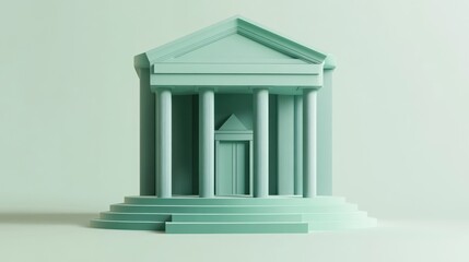 Poster - A minimalist representation of a classical building with columns and steps.