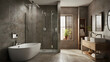 © sangram - A bathroom with a large bathtub and a shower stall