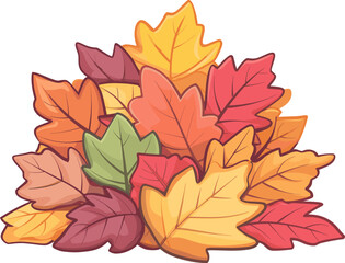 Wall Mural - Vibrant autumn leaves pile cartoon isolated on transparent background. Vector illustration.