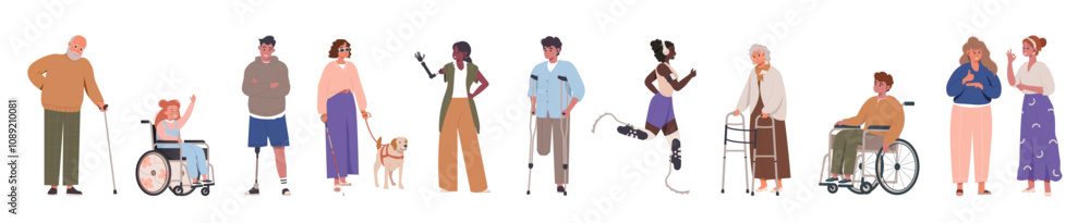 Set of disabled diversity people together. Collection inclusive people ...
